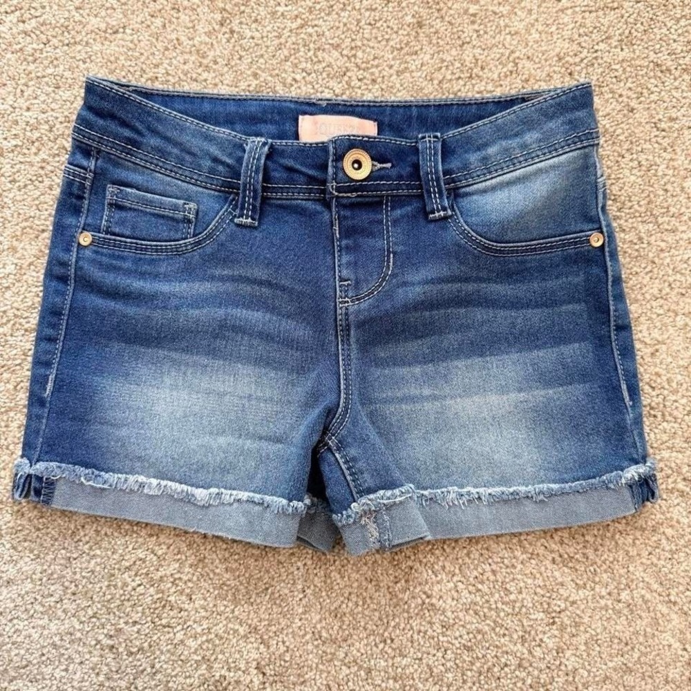 Squeeze Jean Shorts Girls Size 8 Blue Denim Frayed Hem Stretch  Pull On